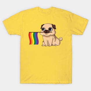 Pride LGBT Gay Bi Lesbian Transgender Pug Rainbow Flag T-Shirt